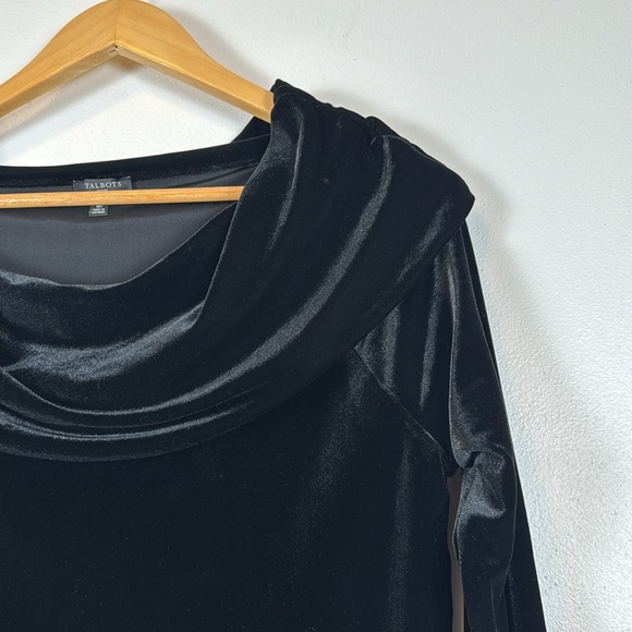 Talbots Black Velvet Cowl Neck Top Womens MP Dark Feminine Holiday Party Classy - Picture 2 of 11